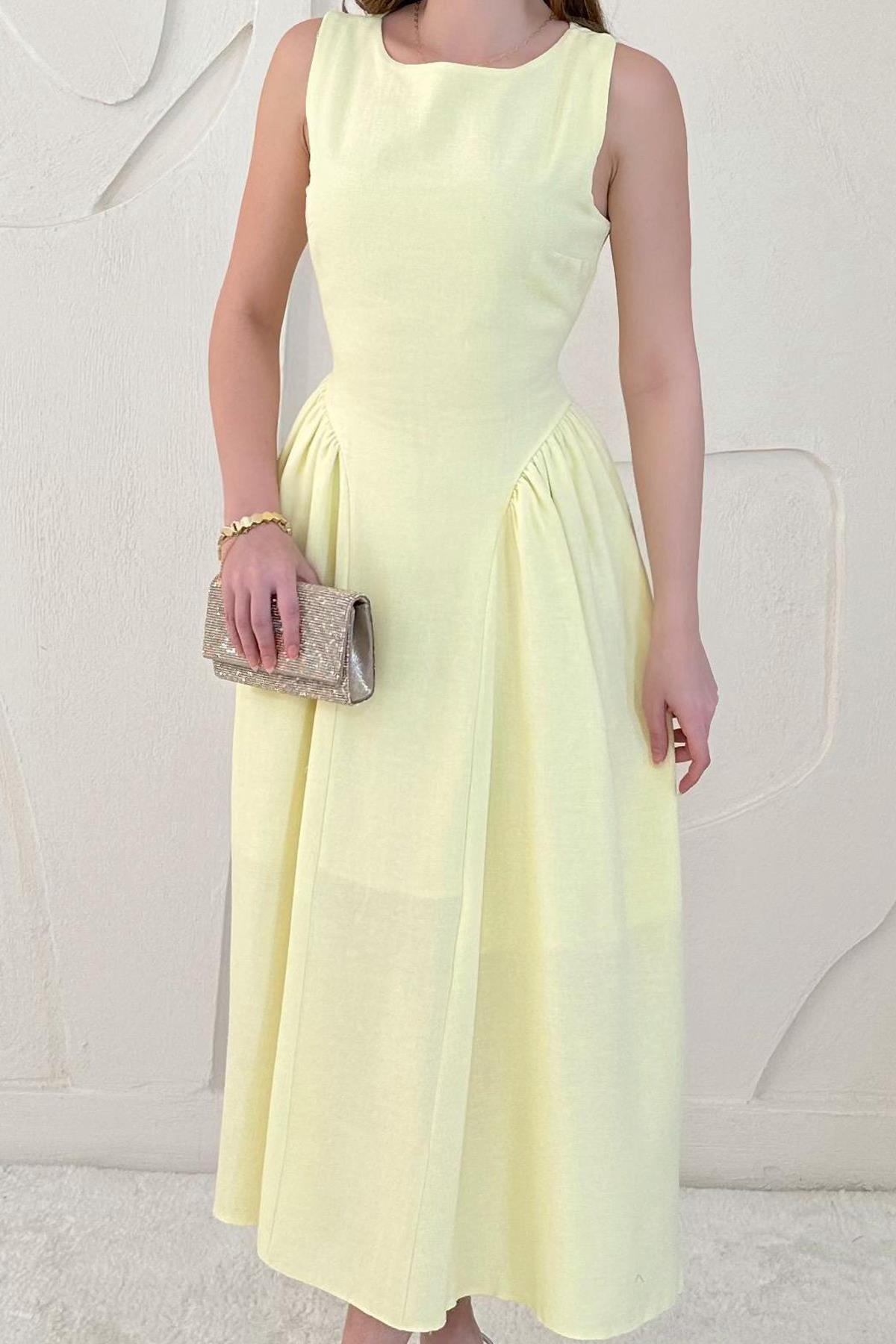 Midi Length Basic Linen Dress