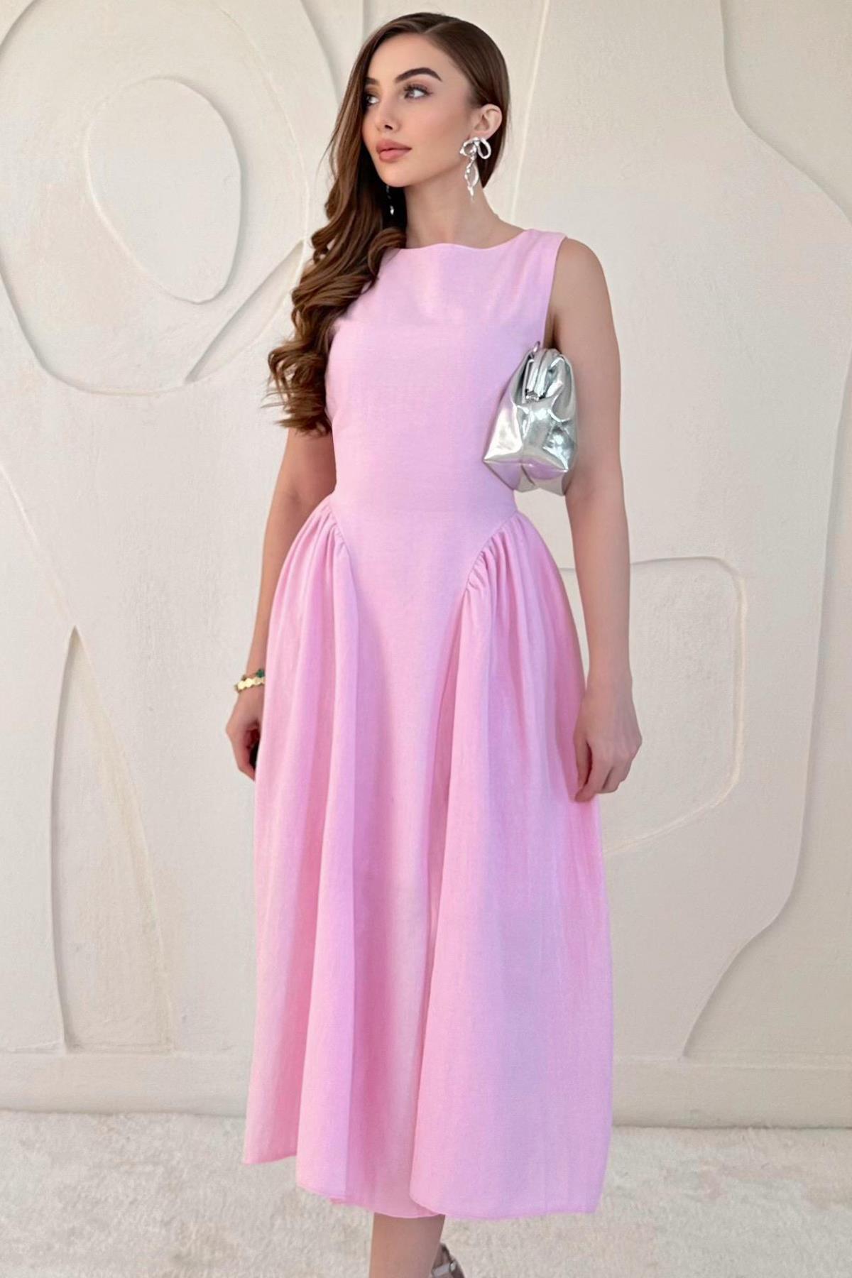 Midi Length Basic Linen Dress