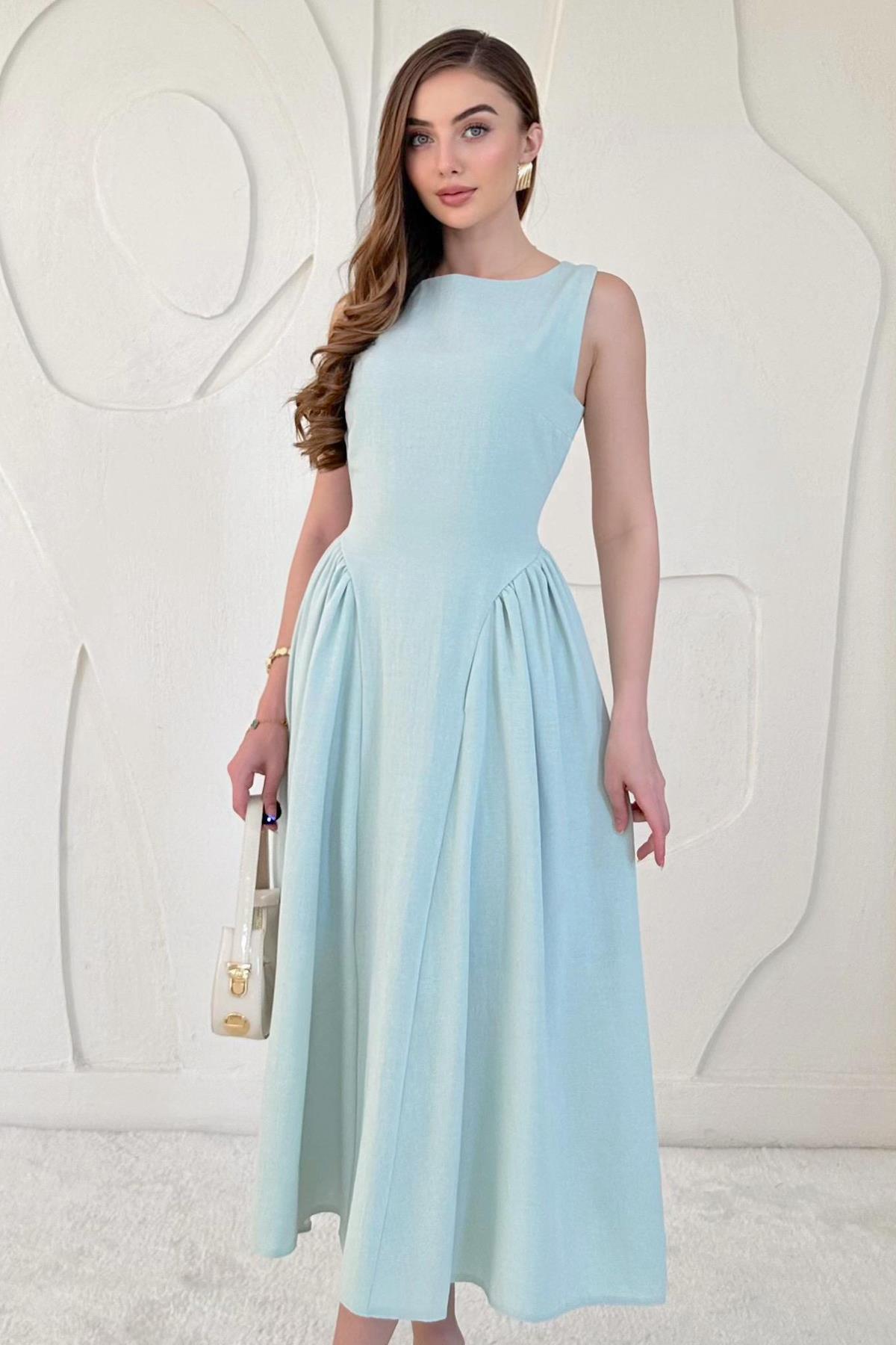 Midi Length Basic Linen Dress