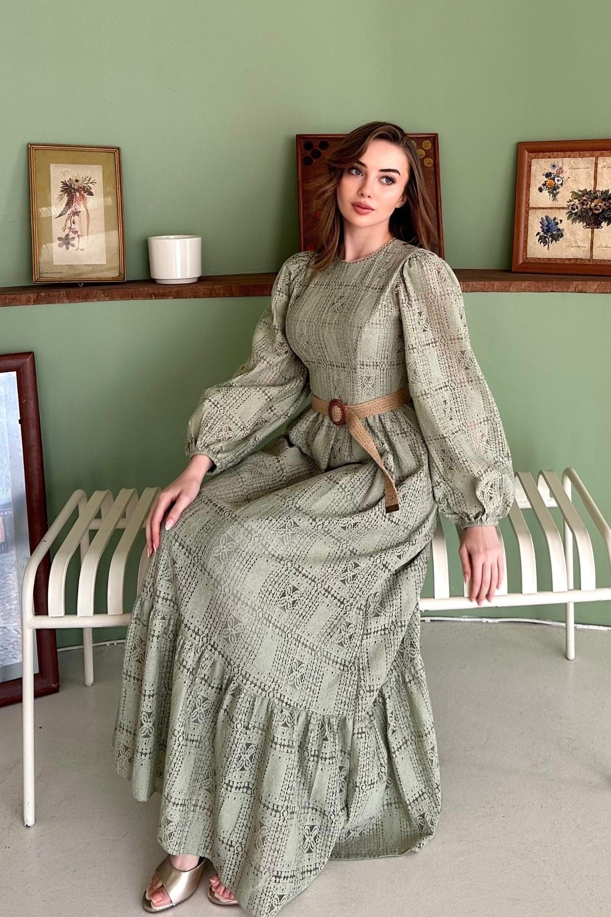Mint Dantelli Elbise