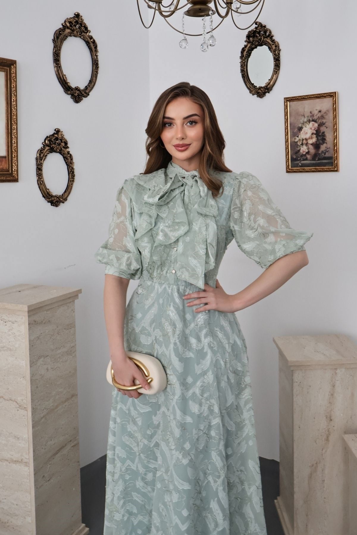 Mint Fiyonklu  Elbise
