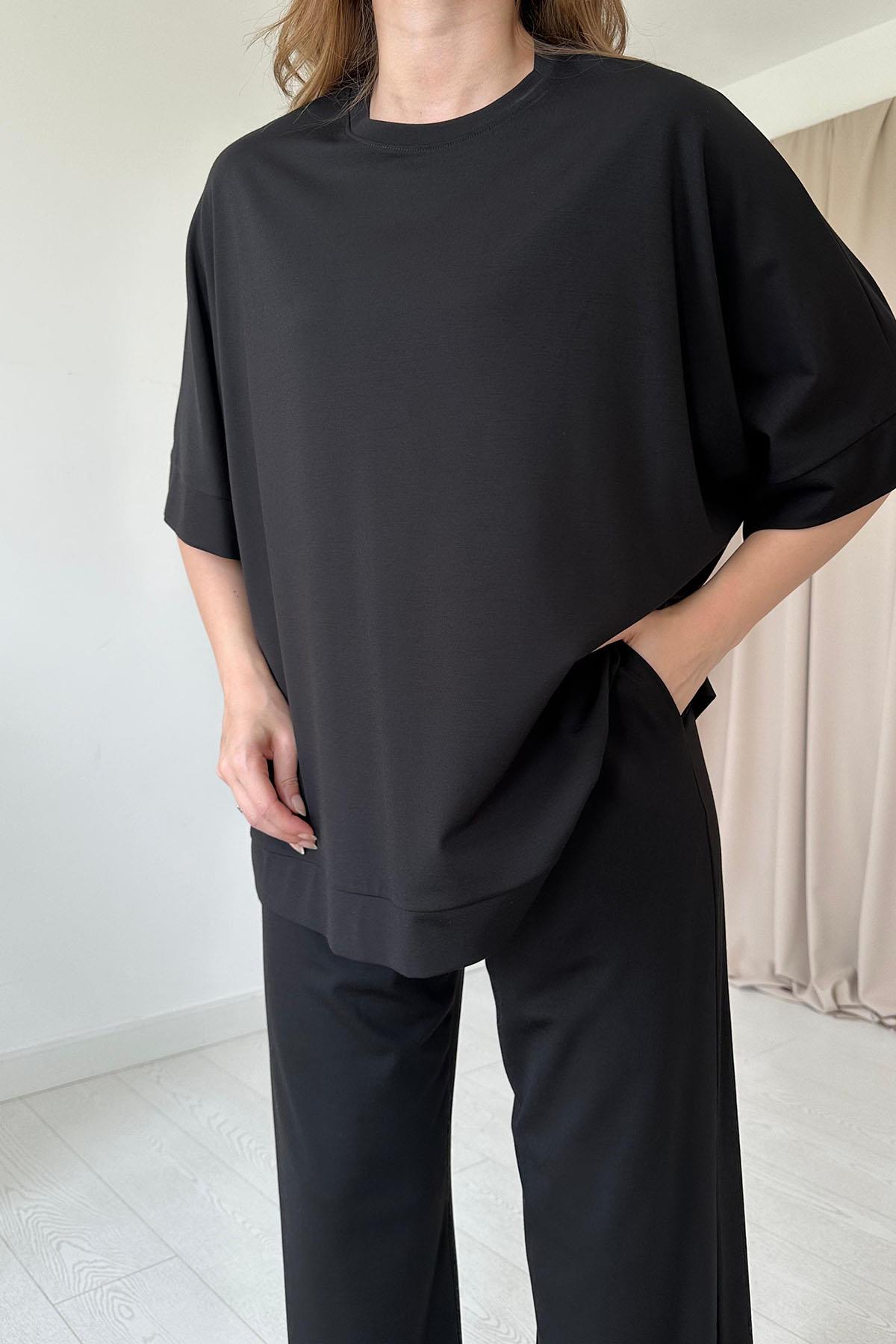 Siyah Modal Bluz ve Pantolon Takım