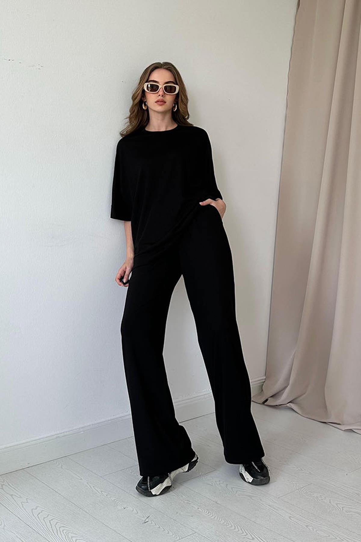 Siyah Modal Bluz ve Pantolon Takım