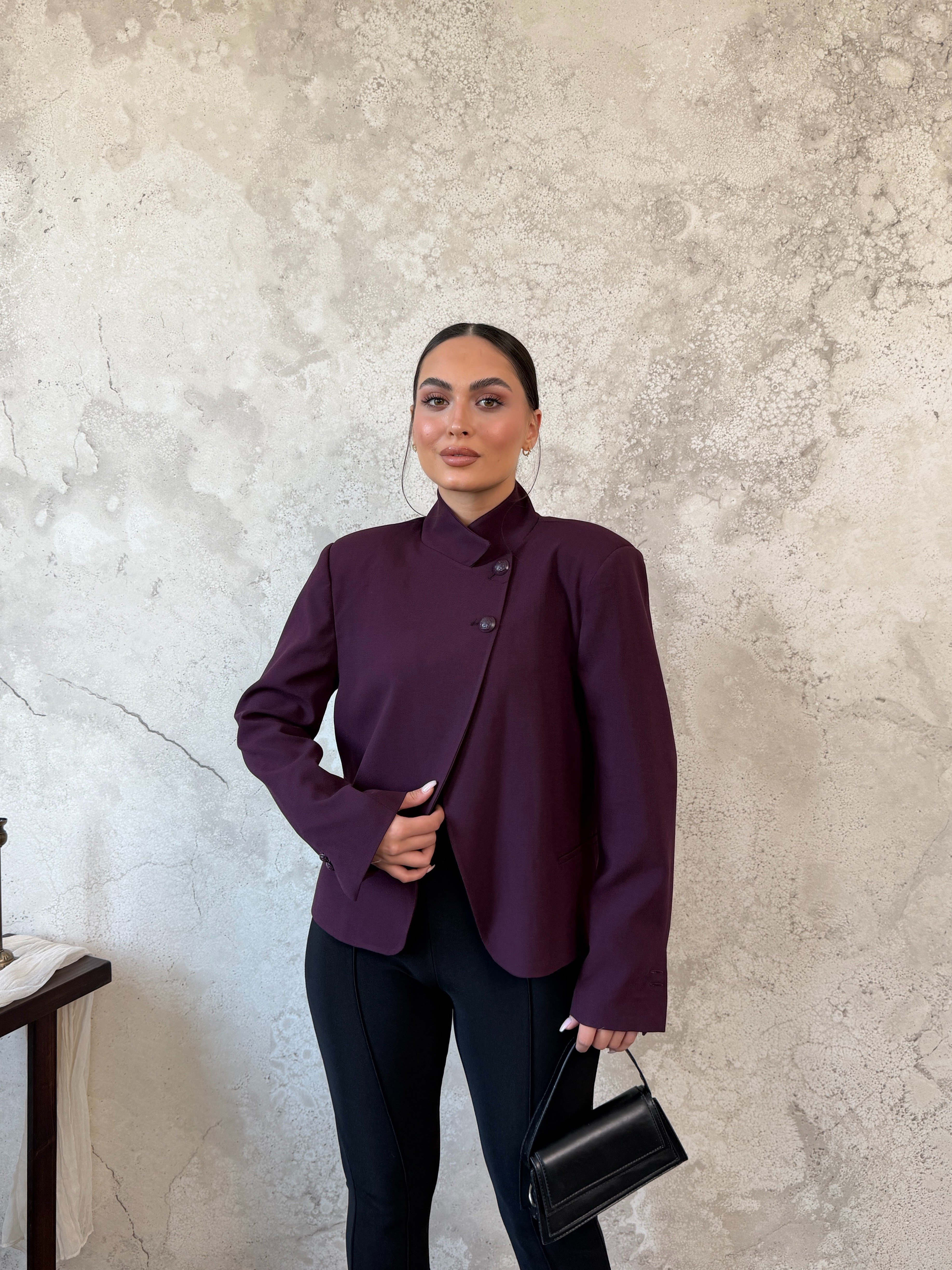 Mürdüm Çift Düğmeli Ceket