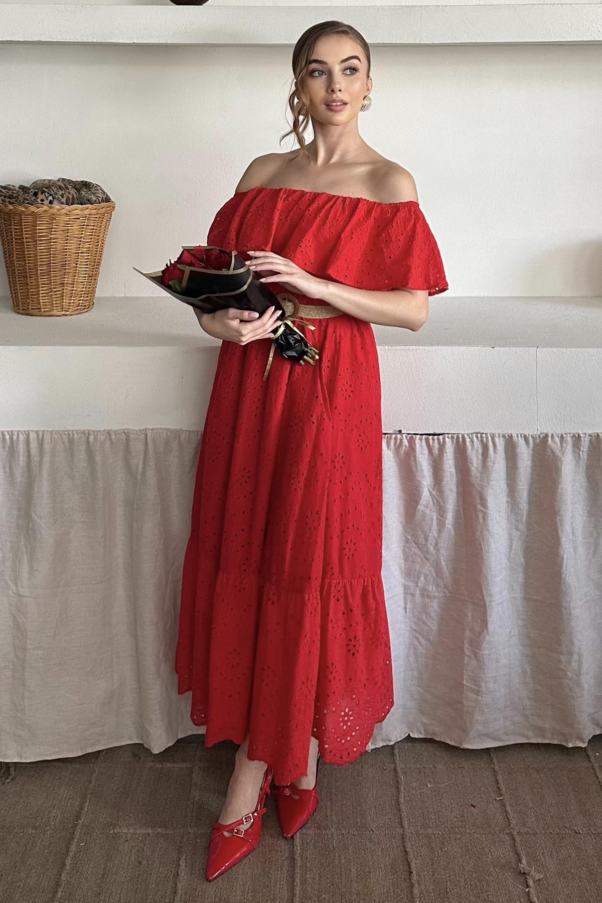 Shoulder Elastic Embroidered Dress