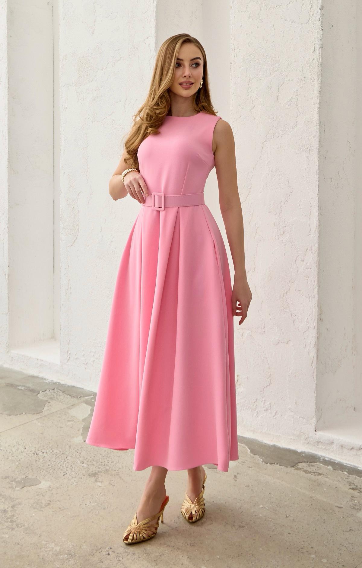 Pembe Halter Yaka Kloş Elbise