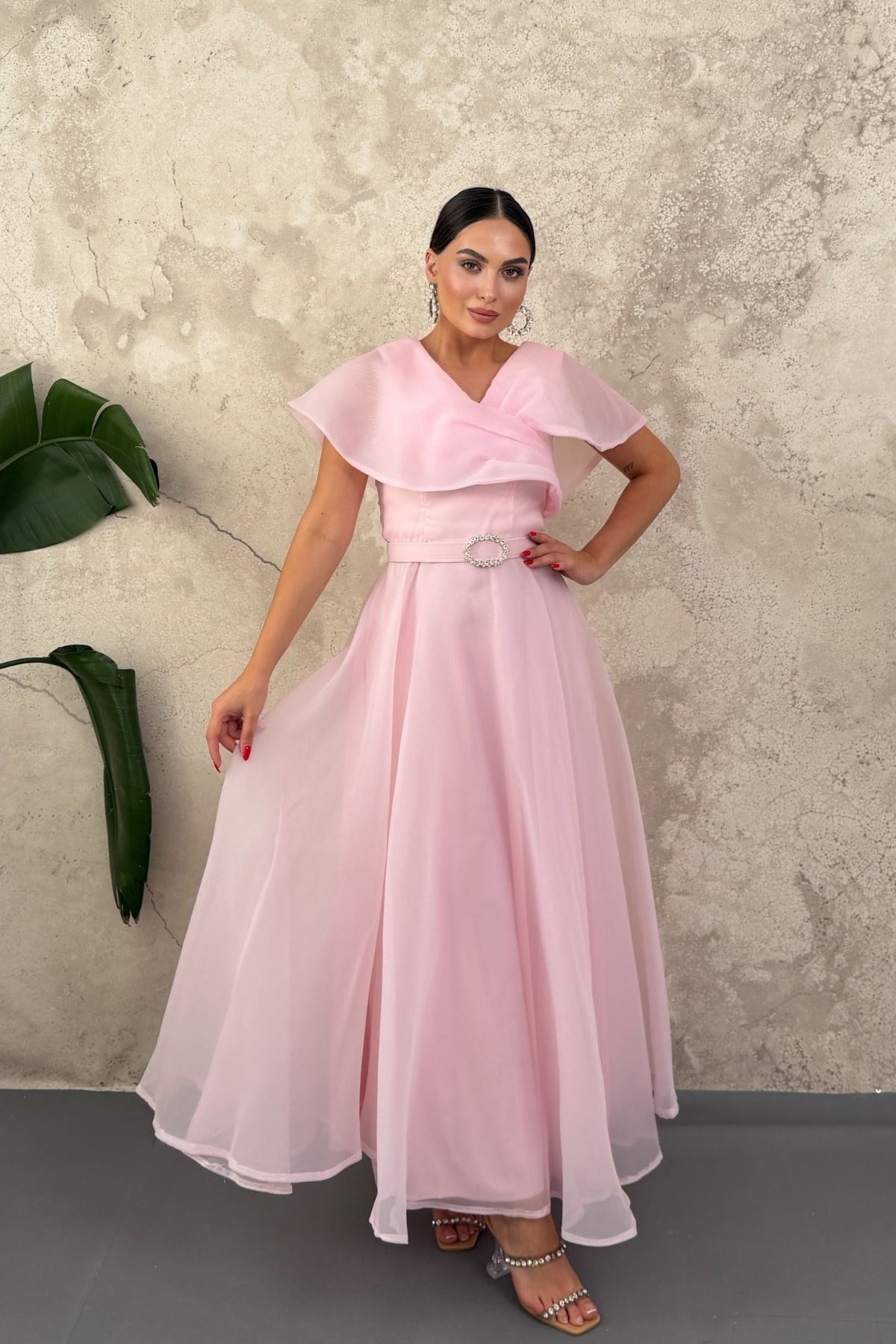 Pembe Lavin Organze Elbise