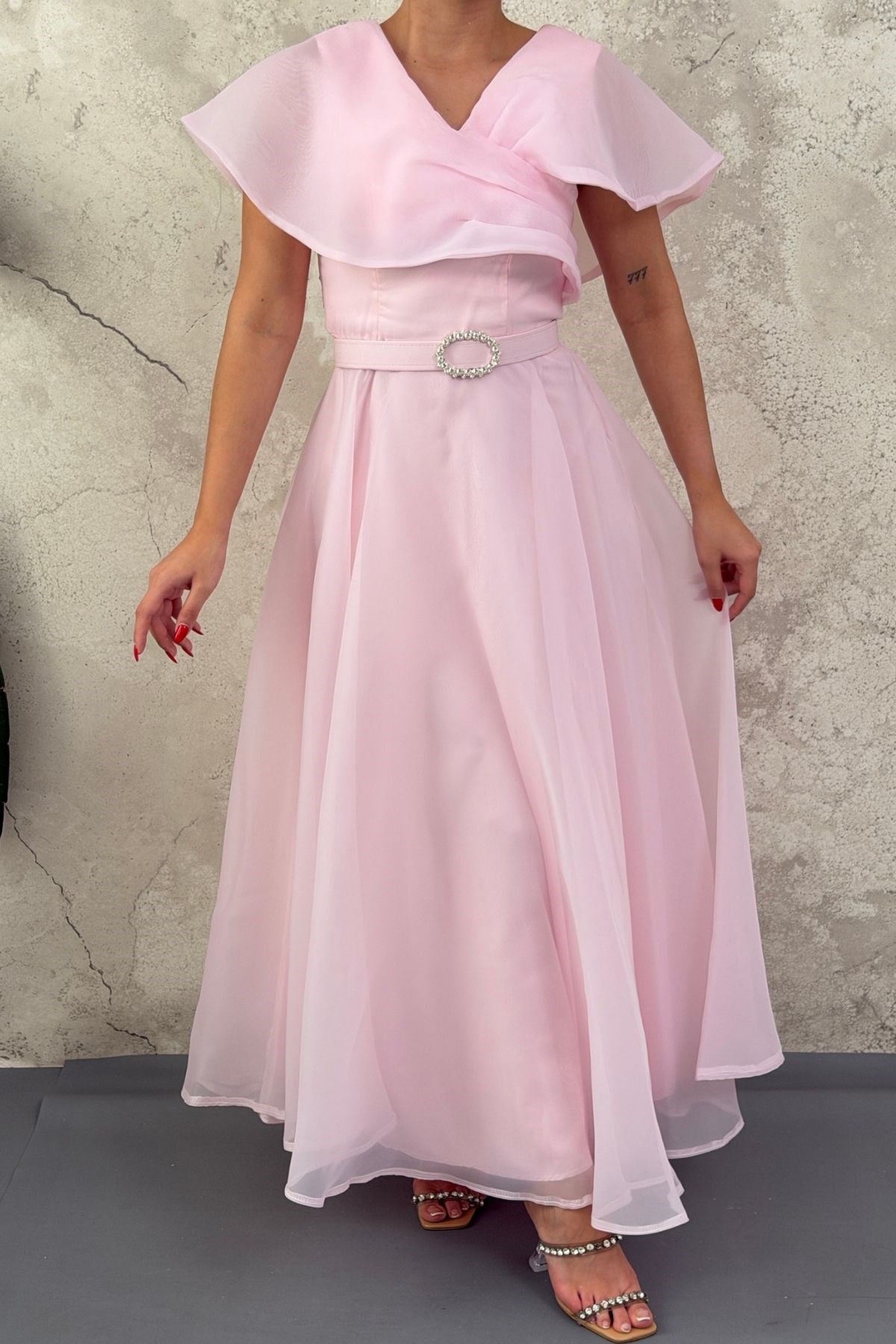 Pembe Lavin Organze Elbise