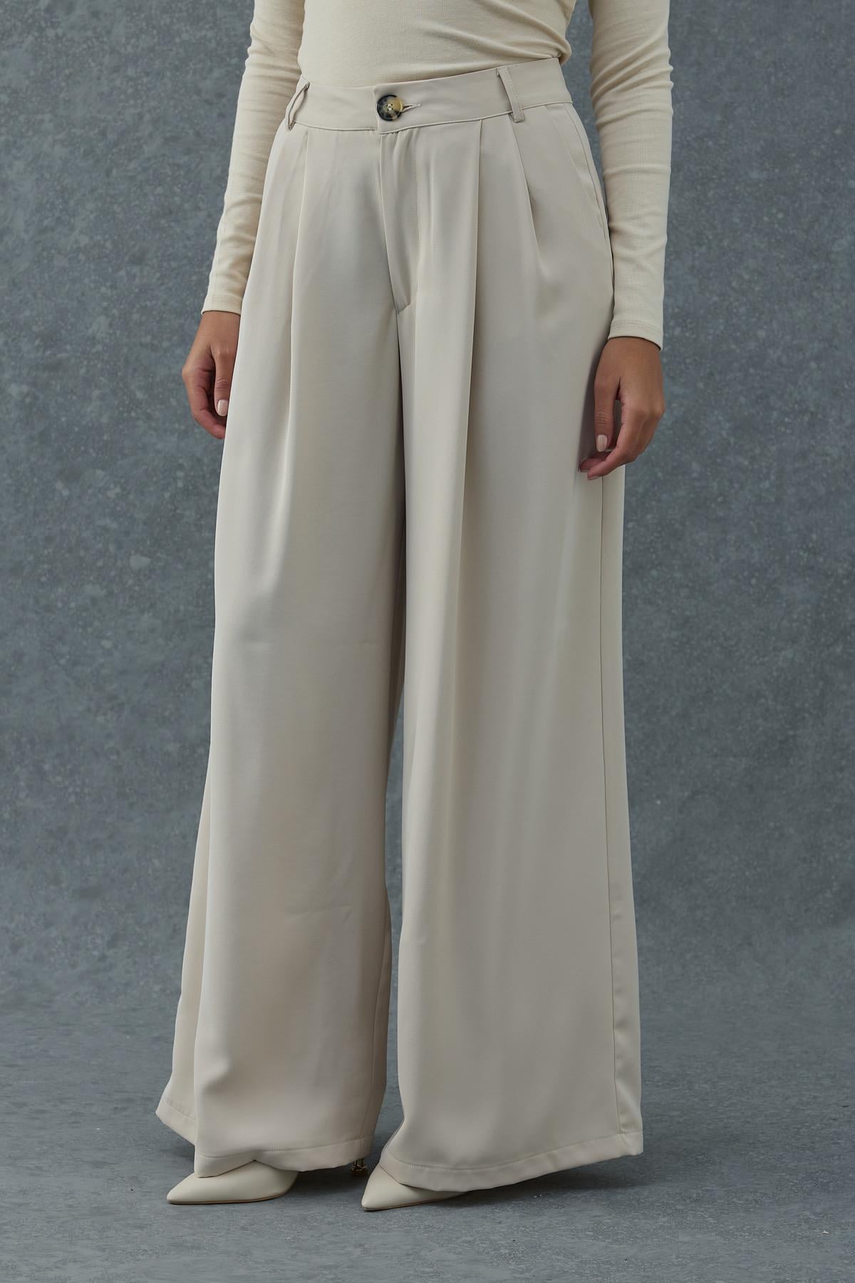 Bej Pileli Comfort Pantolon
