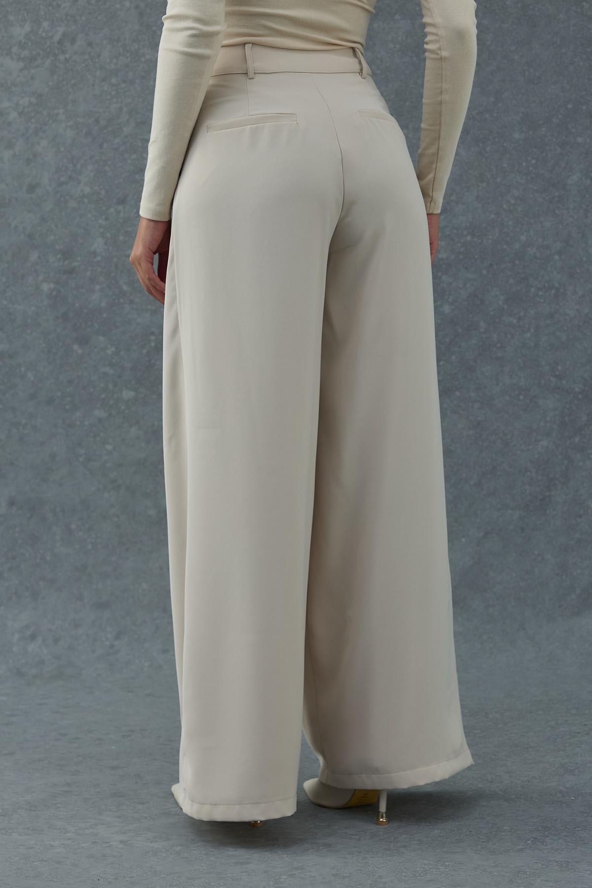 Bej Pileli Comfort Pantolon