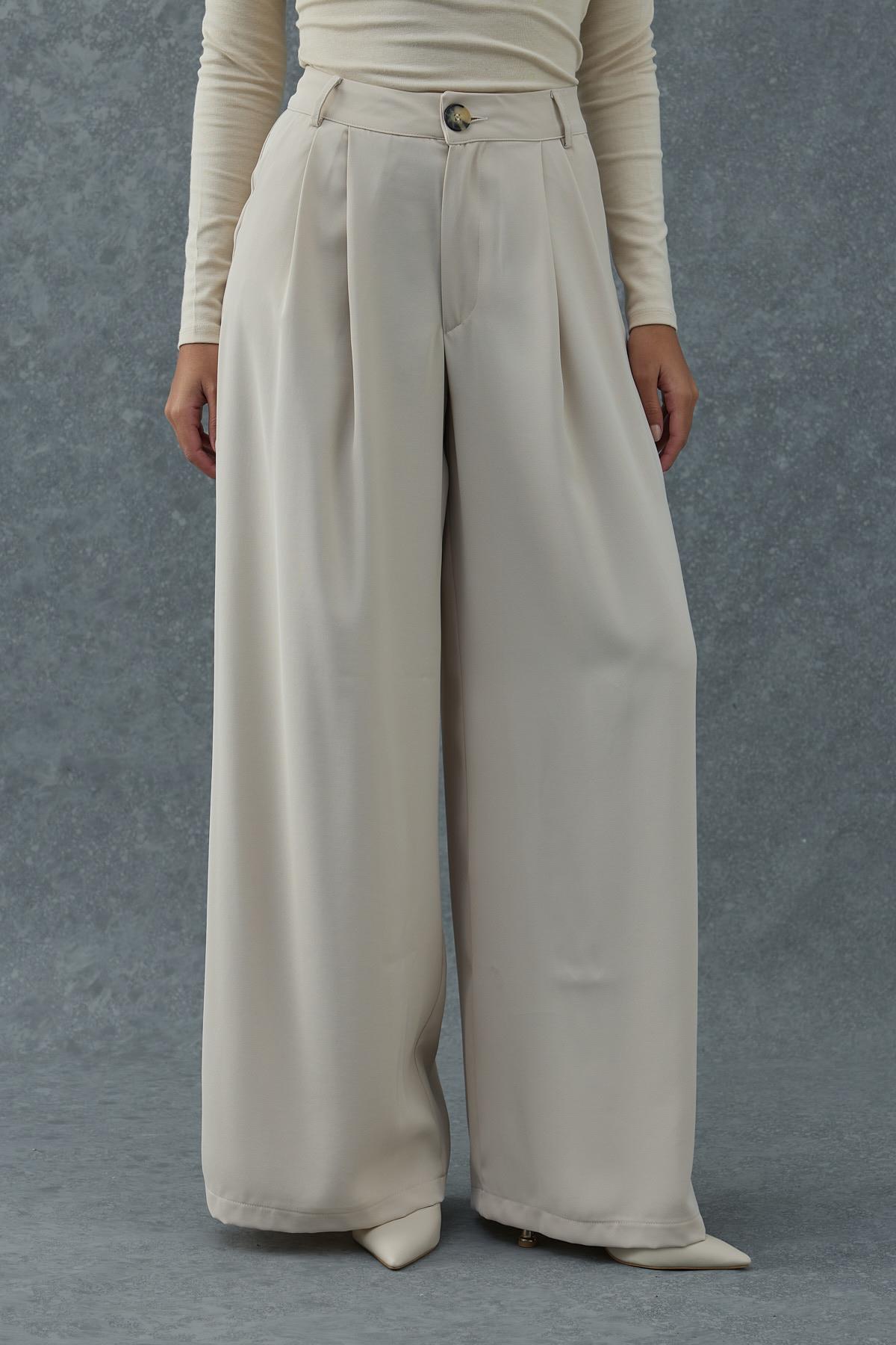 Bej Pileli Comfort Pantolon