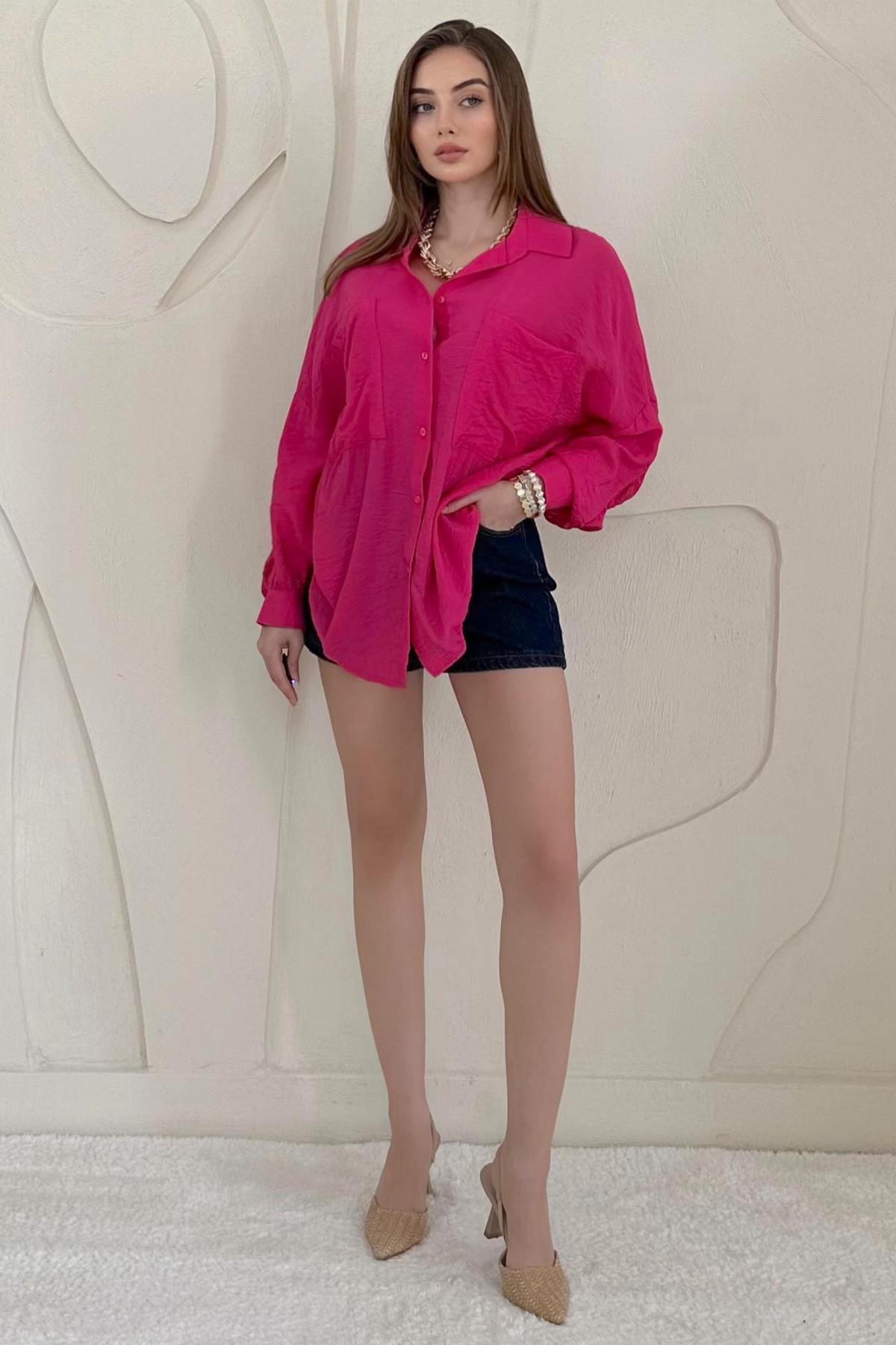 Fuşya Salaş Basic Gömlek
