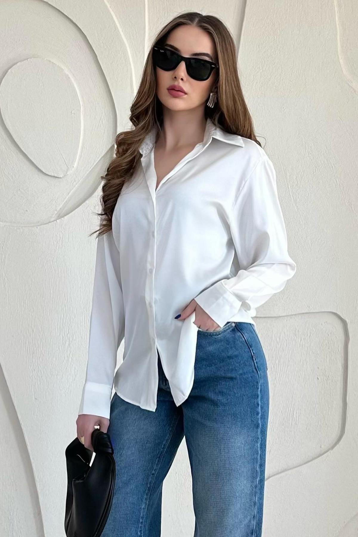 Beyaz Saten Gömlek