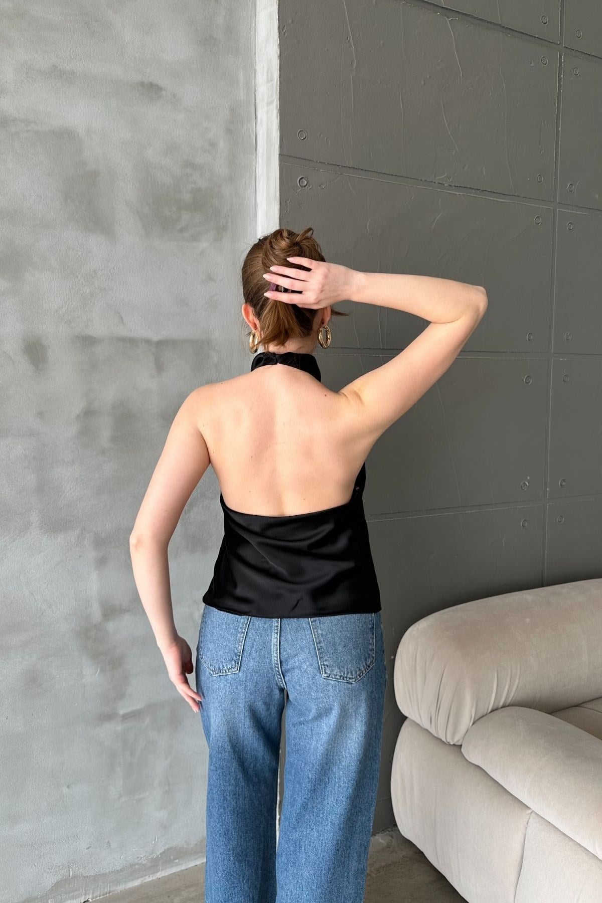 Siyah Degaje Saten Bluz