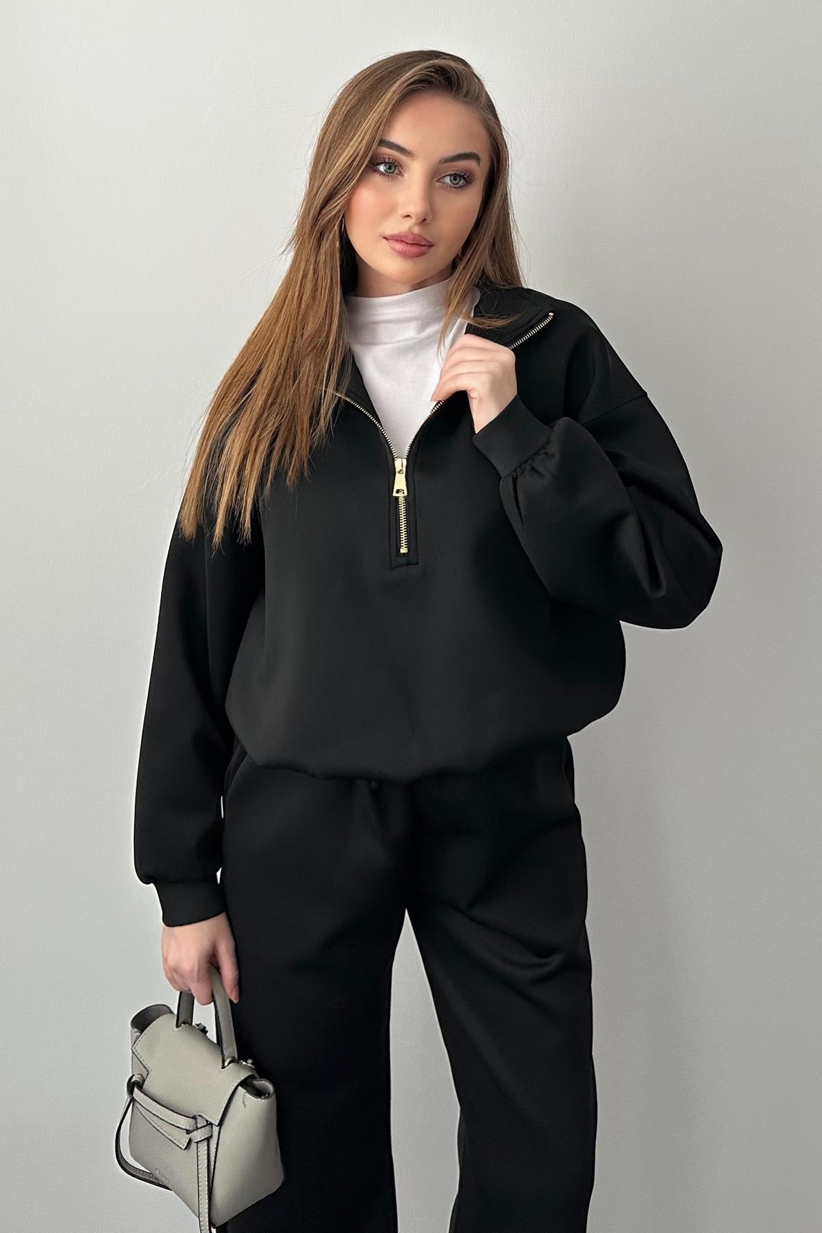 Siyah Fermuar Detaylı Scuba Takım