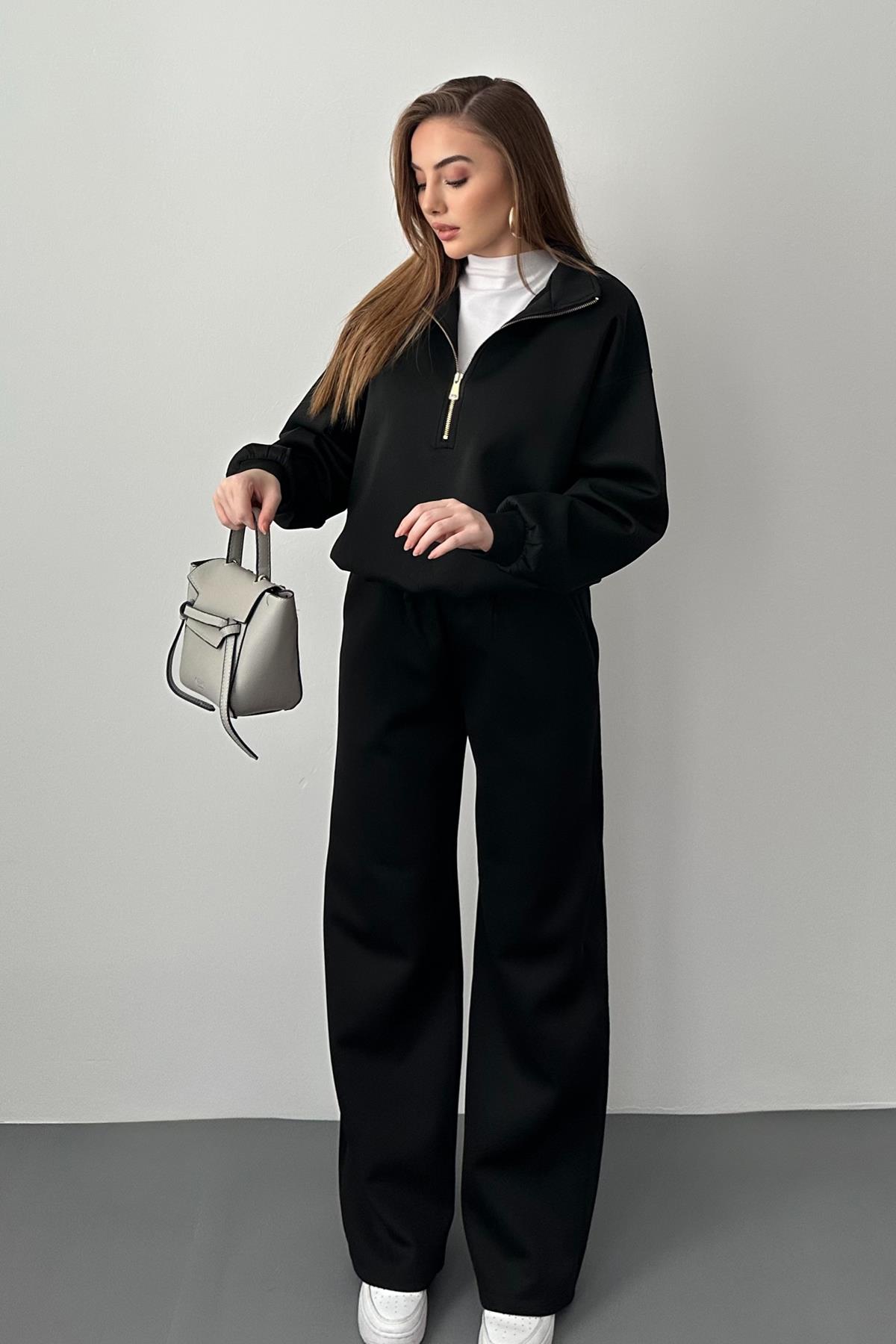 Siyah Fermuar Detaylı Scuba Takım