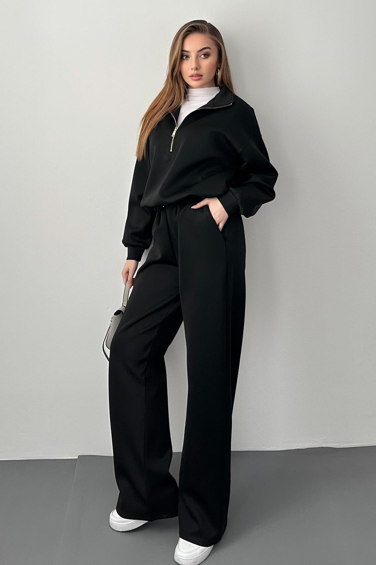 Siyah Fermuar Detaylı Scuba Takım