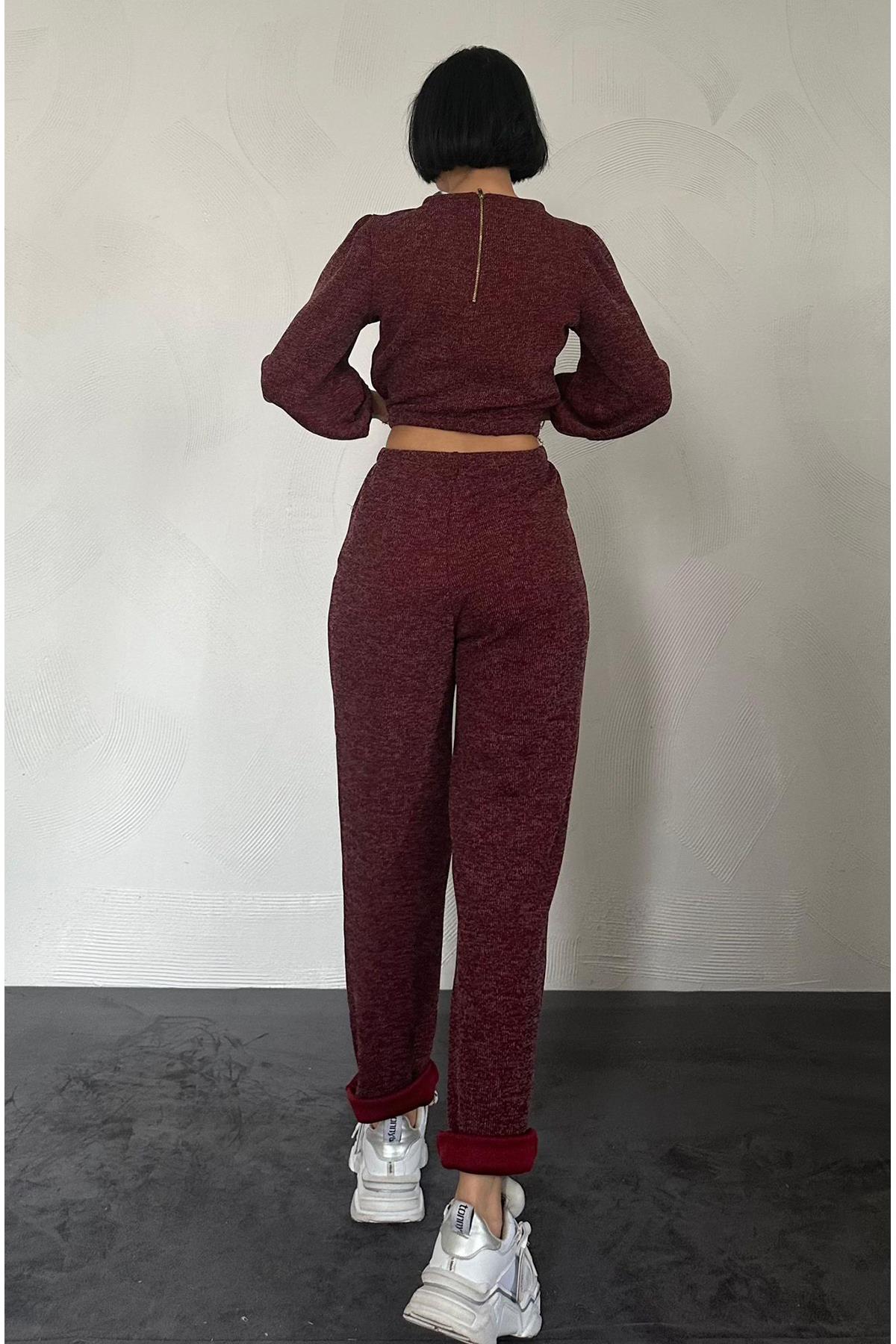 Bordo Sweat ve Pantolon Eşofman Takım