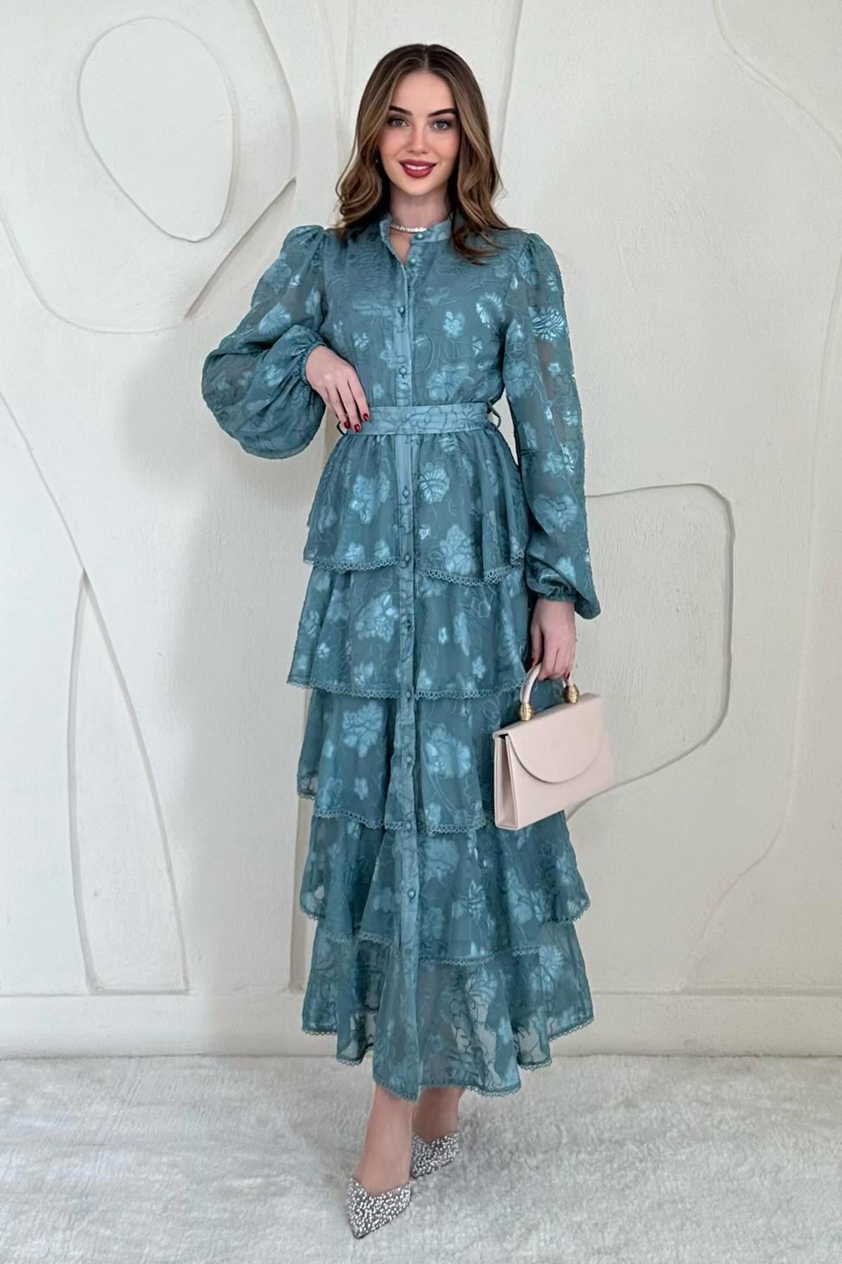 Flounced Striped Layered Dress