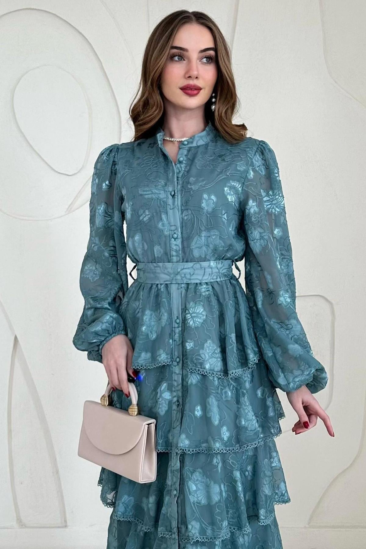 Flounced Striped Layered Dress