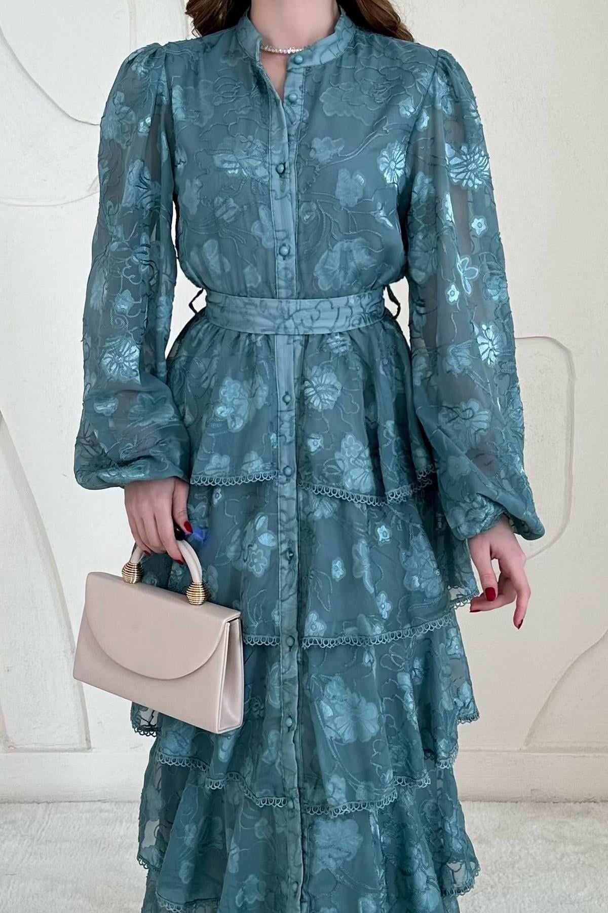 Flounced Striped Layered Dress