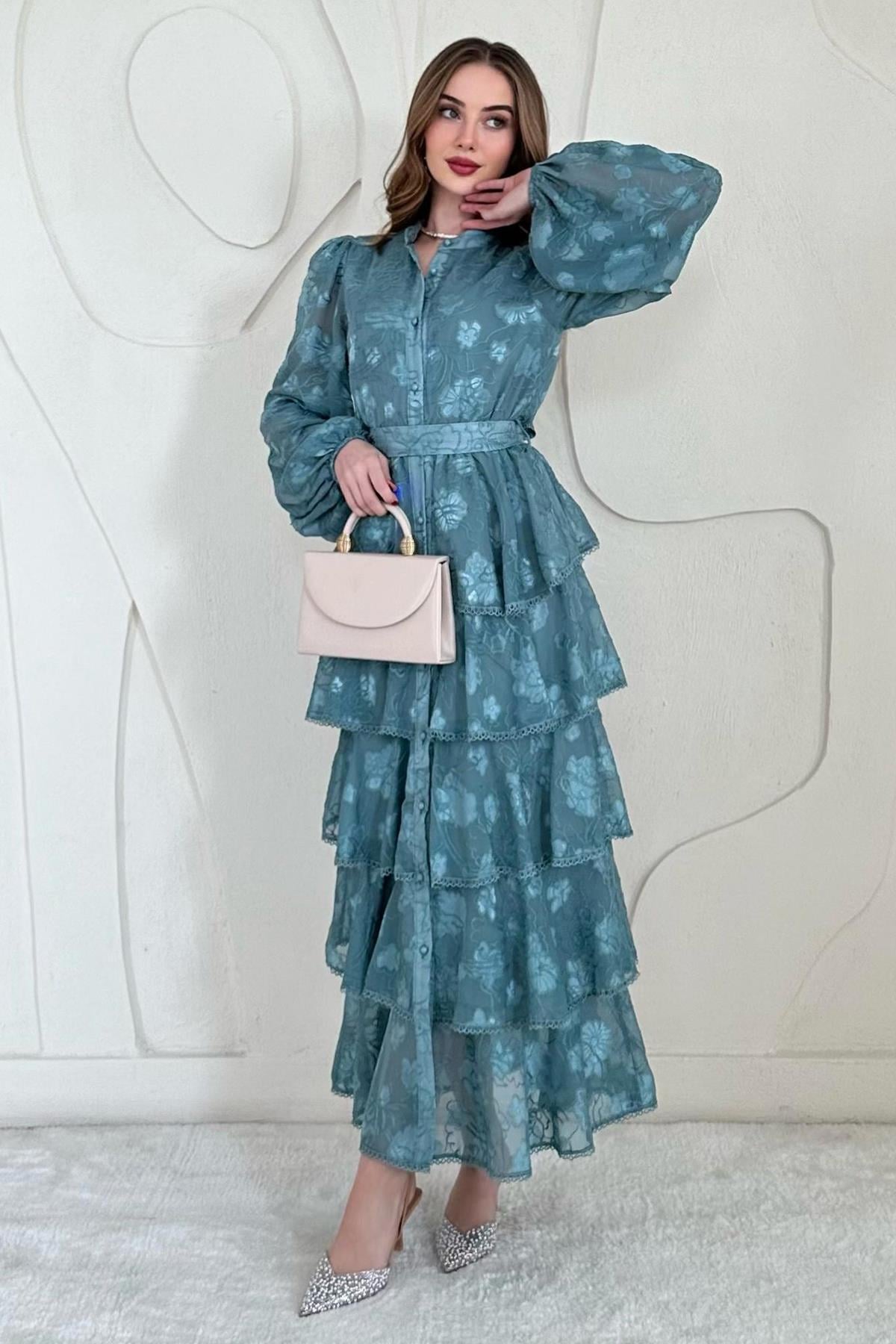 Flounced Striped Layered Dress