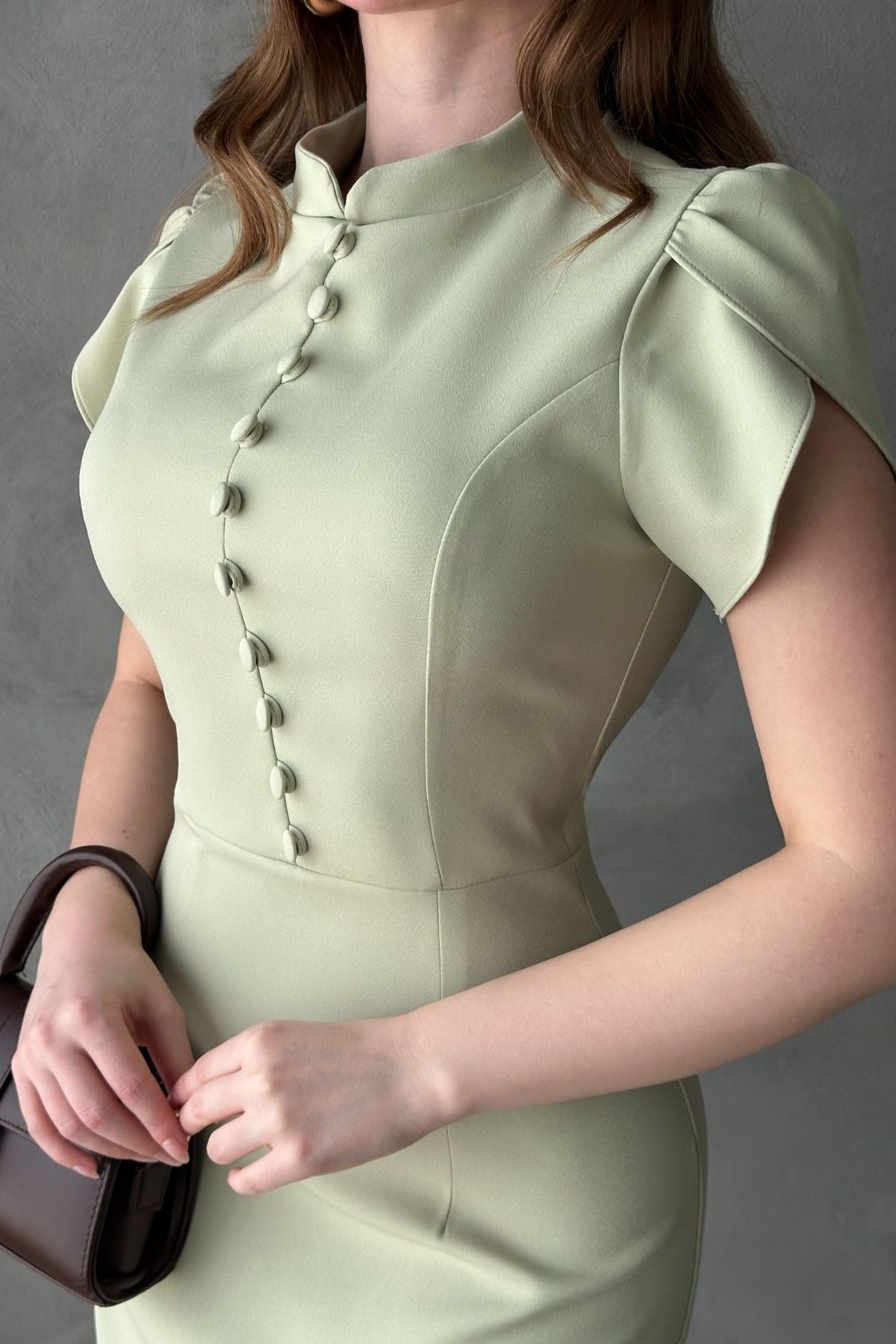 Yeşil Önü Düğmeli Elbise