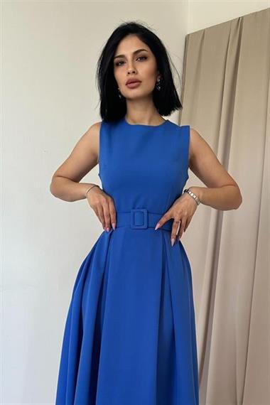 Saks Halter Yaka Kloş Elbise
