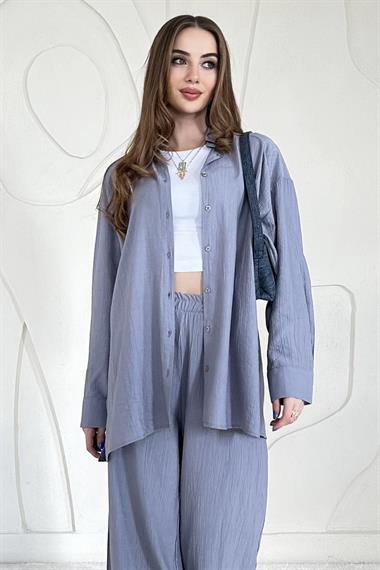 Gri Alice Gömlek ve Bol Kesim Pantolon Takım