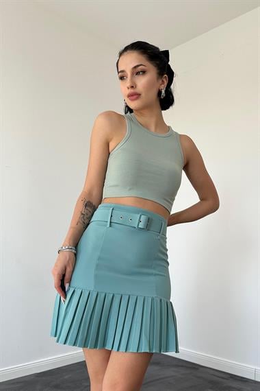 Pile Detaylı Kemerli Etek