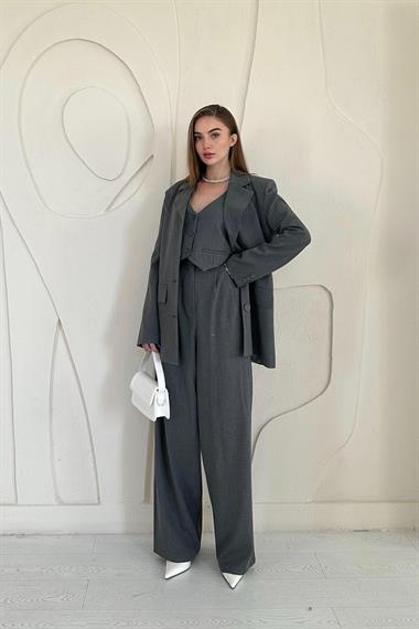 Antrasit Klas Ceket ve Yelek ve Pantolon Takım