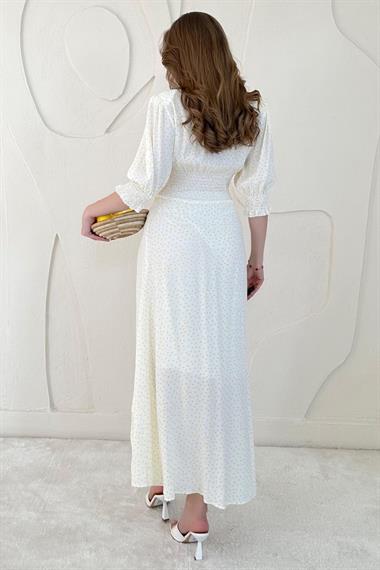 Sarı Arka Bel ve Kol Ucu Gipeli Elbise