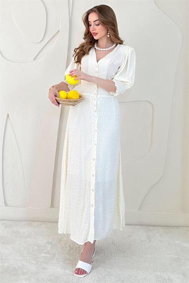 Sarı Arka Bel ve Kol Ucu Gipeli Elbise