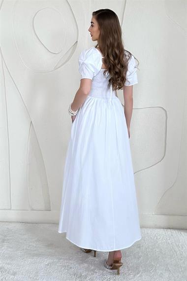 Beyaz Arkası Gipe Detaylı Elbise