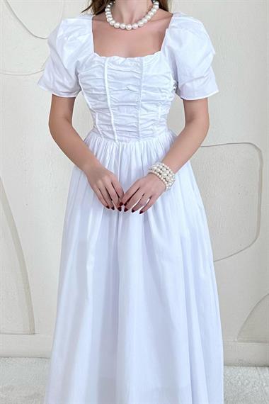 Beyaz Arkası Gipe Detaylı Elbise