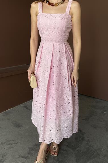 Pudra Askılı Aparatlı Brode Elbise