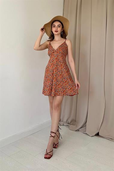 Turuncu Askılı Elbise