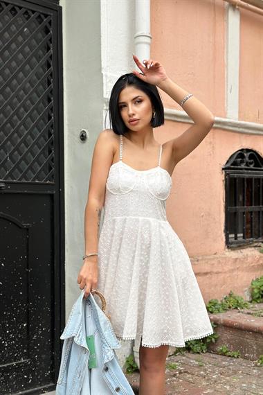 Beyaz Askılı Fisto Mini Elbise