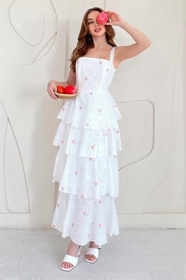 Pembe Askılı Kat Kat Arkası Bağlamalı Elbise