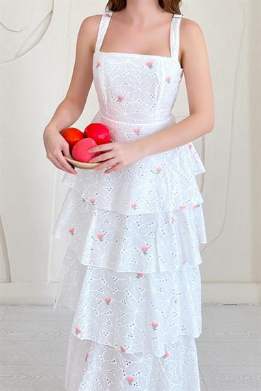 Pembe Askılı Kat Kat Arkası Bağlamalı Elbise