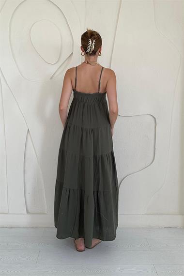 Haki Askılı Parçalı Müslin Elbise
