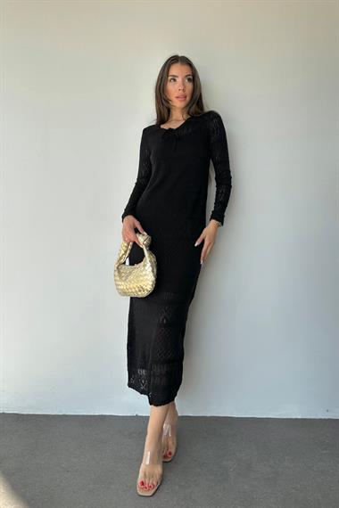 Siyah Astarlı Triko Elbise