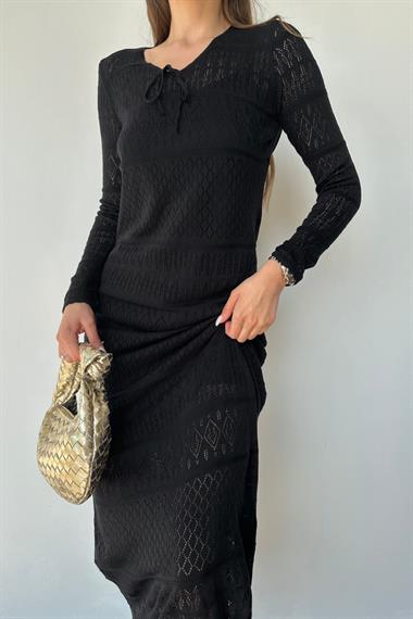 Siyah Astarlı Triko Elbise