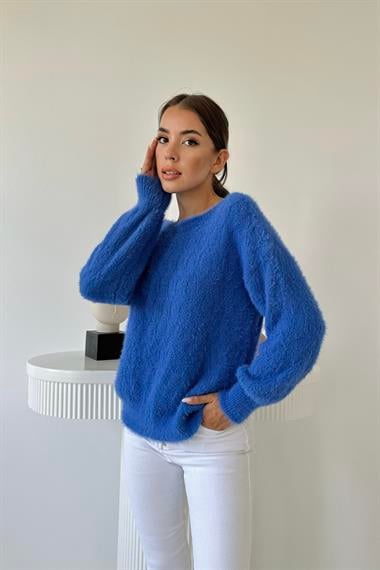 Mavi Baklava Desenli Triko Kazak