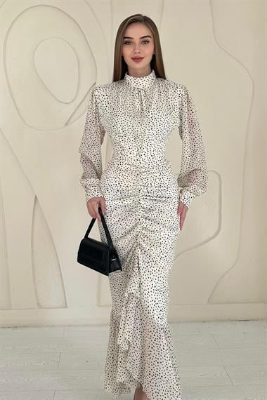 Bej Balık Şifon Elbise