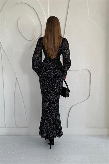 Siyah Balık Şifon Elbise