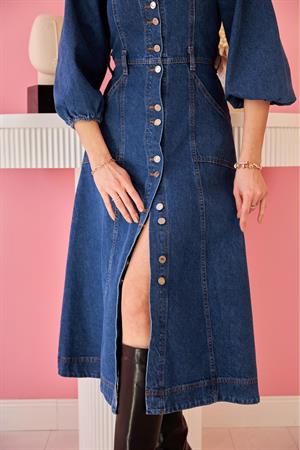 Lacivert Balon Kol Kot Elbise