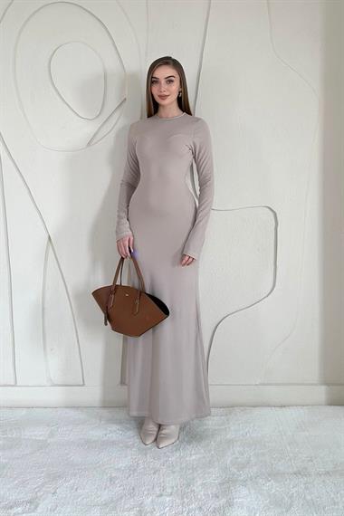Bej Basic Kadın Midi Elbise