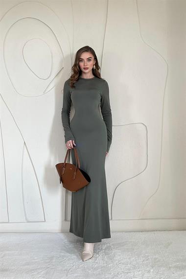 Haki Basic Kadın Midi Elbise