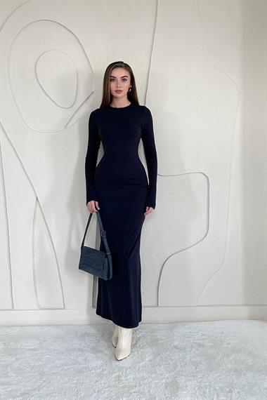 Lacivert Basic Kadın Midi Elbise